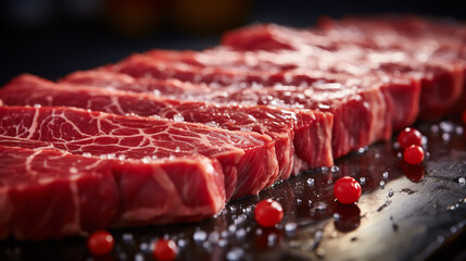 Obraz premium Marbled beef steaks as a background close-up. Cooking. Fresh meat.