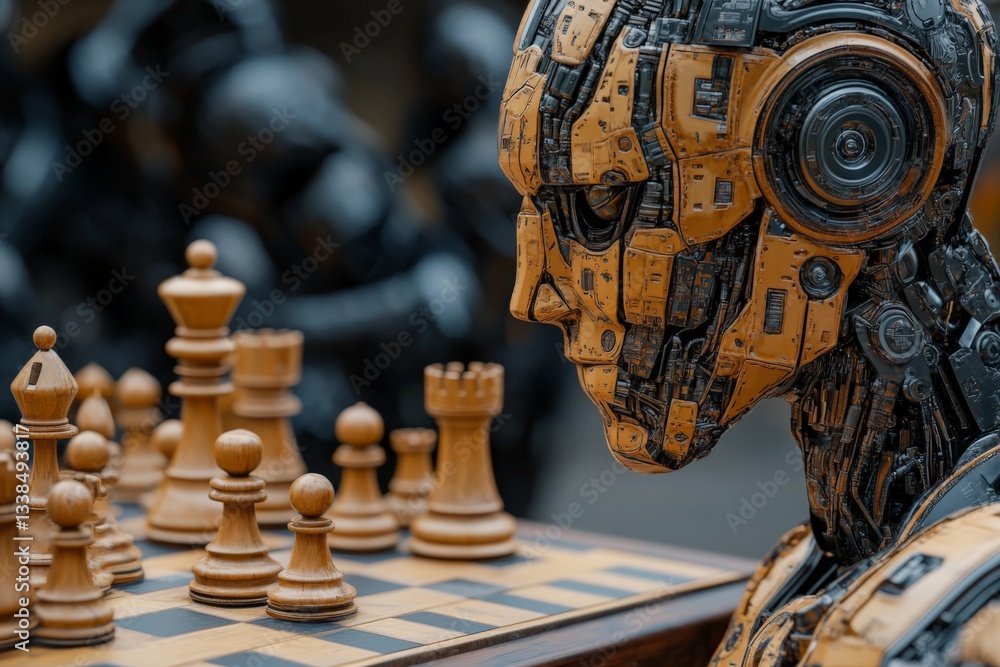 Fototapete Robot engaged in a competitive chess game at a technology expo showcasing artificial intelligence advancements