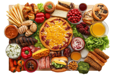 Colorful assortment of delicious foods on a wooden table