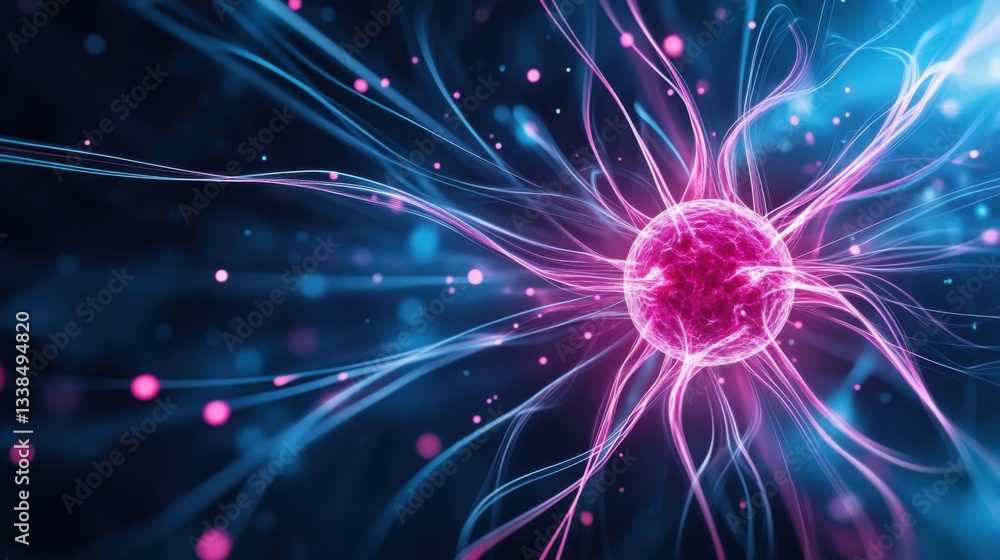 Aufkleber abstract representation of a glowing particle with flowing energy in a futuristic cosmic background