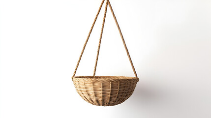 Obraz premium empty brown basket hanging on white wall.ai generative