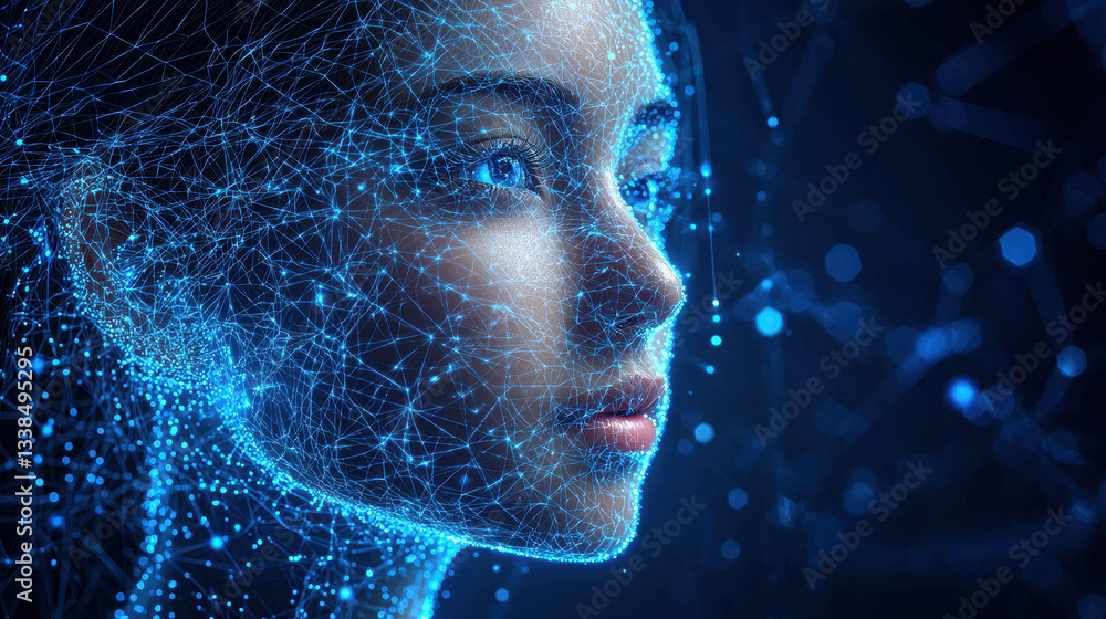 Aufkleber exploring a digital landscape filled with advanced biometric masking and holographic encryption tech