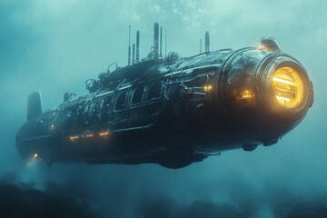 Exploration of a futuristic submarine in the deep ocean waters during a mysterious underwater mission