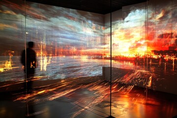 Exquisite light display in an immersive art installation at an urban gallery during twilight