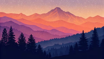Selbstklebende Fototapeten Illustration of mountain range at dusk. Landscape. Gradation © NStock