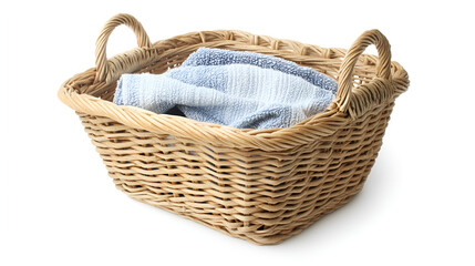 Obraz premium 3D laundry bamboo basket on white background.ai generative