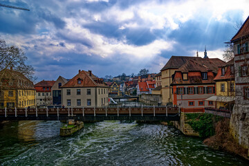 Obraz premium A wonderful day in the city of Bamberg in rainy weather.