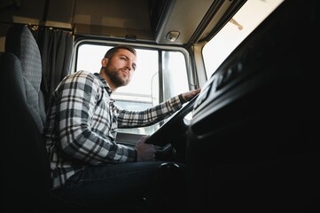 Smile Confidence Young Man Professional Truck Driver In Business Long transport