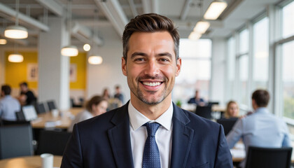 Fototapeta premium Smiling businessman in office setting 