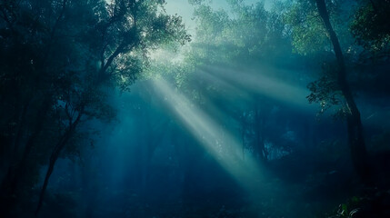 Obraz premium Sunlight streaming through trees in forest nature photography landscape scenic woods natural light beams view