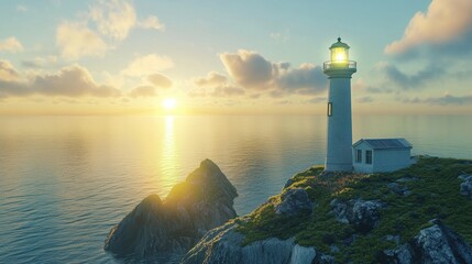 Fototapeta premium Solar-powered lighthouse on coastal cliffidenberrygami.