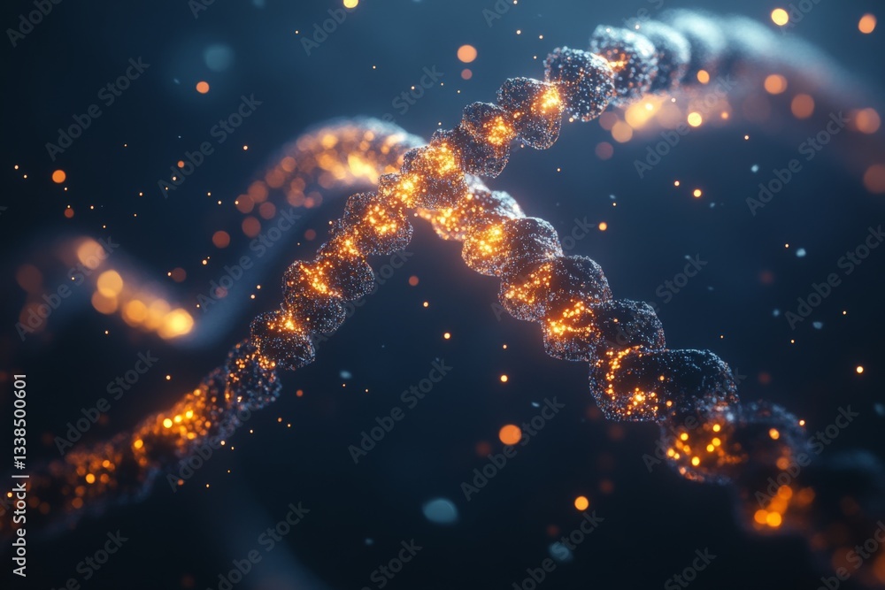 Aufkleber Digital rendering shows glowing dna double helix structure with bokeh lights on a dark background
