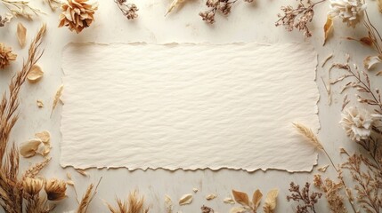 Stationery card Mock-up template in modern minimalist aesthetic. Organic template for product showcase with copy space. Bohemian stationery for local business with place for text.