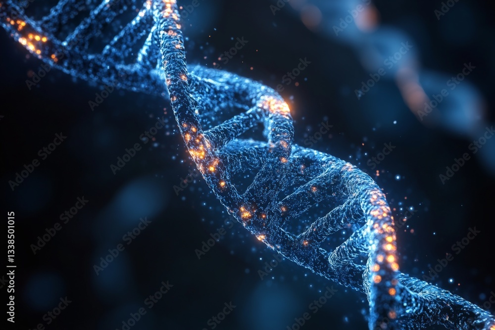Fototapete detailed rendering of a glowing dna double helix structure on dark background