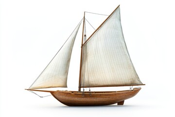 Obraz premium Classic Wooden Sailboat Vintage Sailing Vessel Isolated on White Background