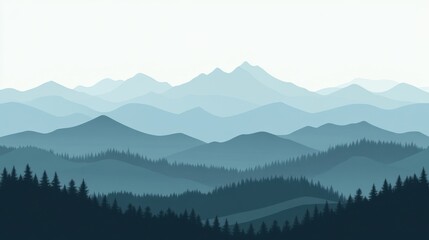 Obraz premium Serene Blue Mountain Range Panorama: Misty Peaks and Verdant Forests