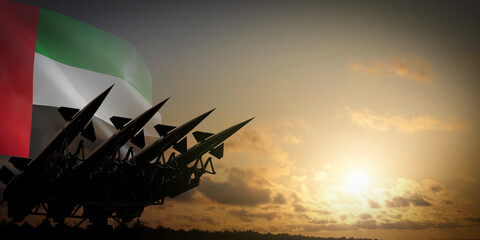 Flag of United Arab Emirates and missiles - defense concept - 3D illustration