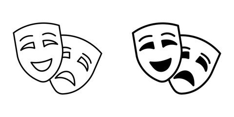 Theater Masks Icon – Comedy and Tragedy Symbols in Line & Glyph Style
