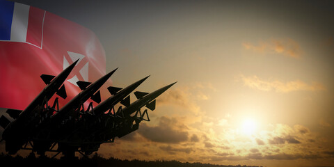 Flag of Wallis and Futuna and missiles - defense concept - 3D illustration
