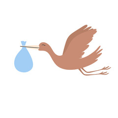 Stork carrying baby bundle illustration