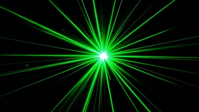 Green Laser Beams Create Starburst Effect in Energetic Light Show Display