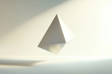 Fototapeta premium Abstract White Pyramid Floating in Minimalist Light Environment