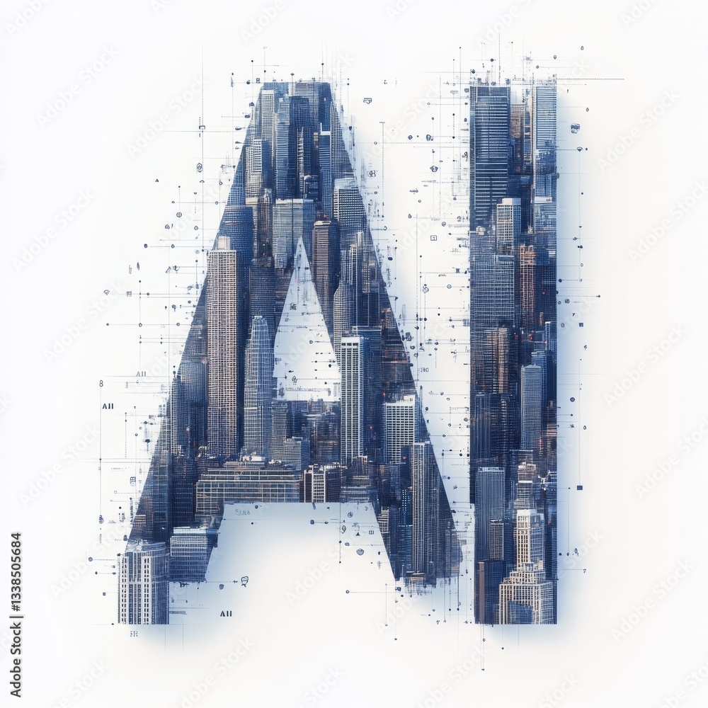 Leinwandbilder AI-Shaped Cityscape: A Conceptual Representation of Artificial Intelligence Shaping Urban Development with Data Connections.