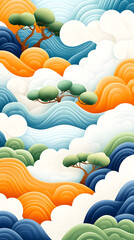 Fototapeta premium Chinese style poetic clouds, mist, rivers and mountains, beautiful scenery, landscapes, solar terms illustrations