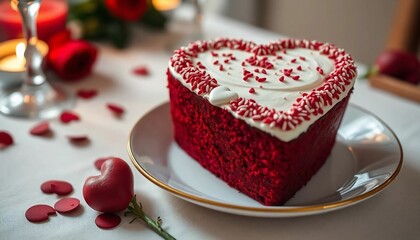 Romantic Valentine's Day Red Velvet Heart Cake