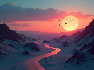   Moonlit Mirage: A Dreamy Desert River