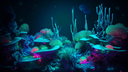 Paisaje Surrealista fondo marino neón