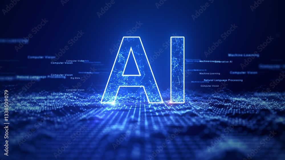 Poster ai text with a digital network background, representing artificial intelligence, machine learning, a