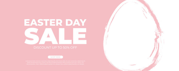 Easter Day Sale commercial banner with white brush stroke egg for Easter holiday shopping promotion and sale advertising. Vector illustration.