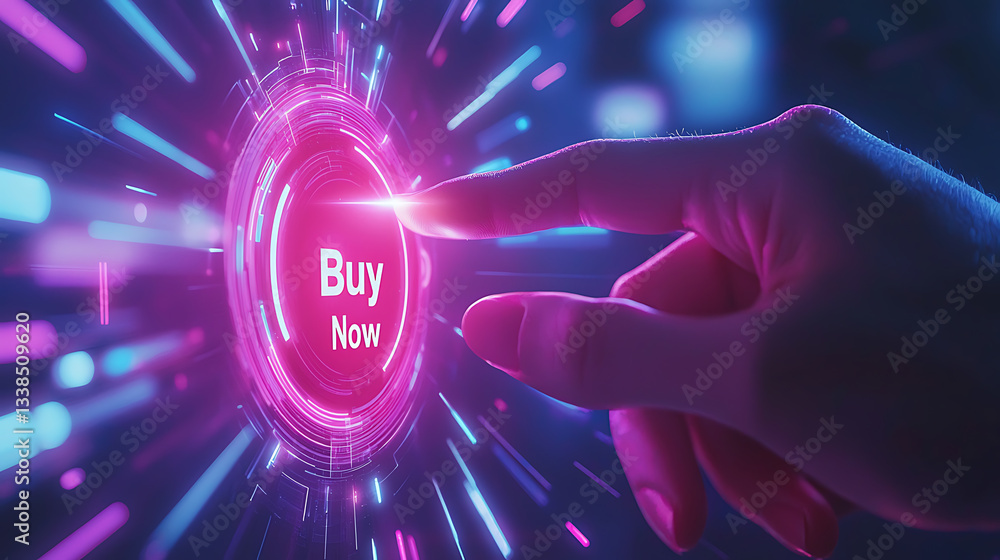 Poster engaging digital shopping action online marketplace button interaction virtual space close-up e-comm