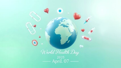 World health day 2025, Digital Globe Symbolizing Global Healthcare and Medical Innovation/ World Health Day Concept With Worldwide Illustration background