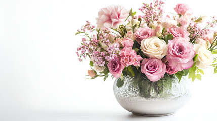 beautiful multi color roses in a vase on isolated white background.ai 