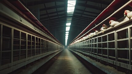 Obraz premium A close-up of ventilation systems working inside a large poultry farm