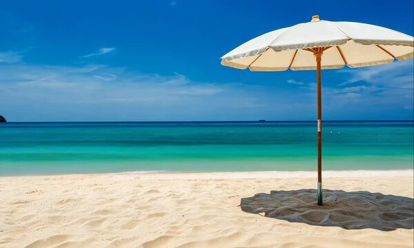 parasol on peacefull beach in summer animation