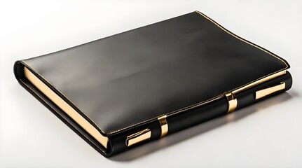 Black leather notebook with golden pen.generative.ai