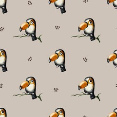 Colorful toucan watercolor print designed for seamless textile patterns
