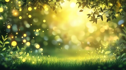 Obraz premium A dreamy blurred summer background with glowing lights.