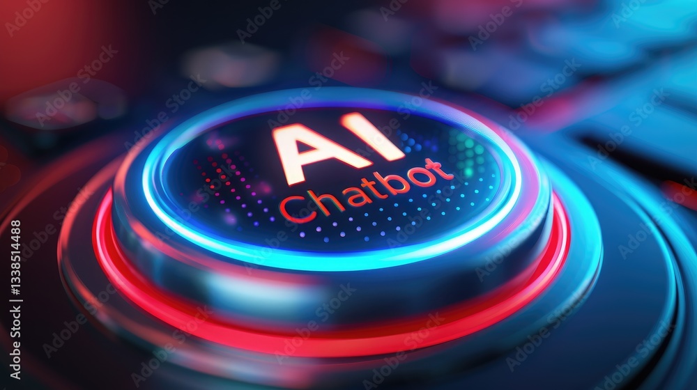 Poster futuristic ai chatbot button interface digital technology concept