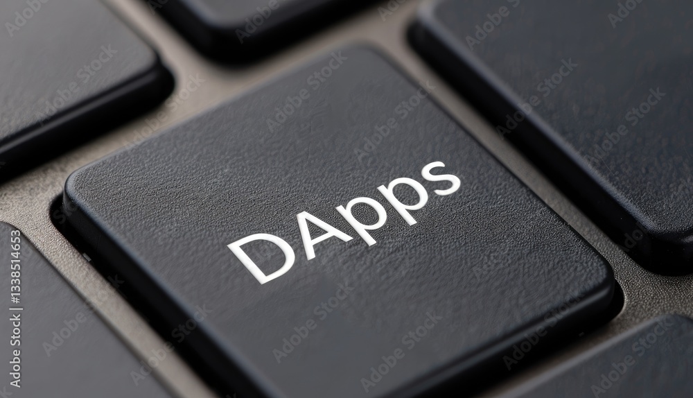 Poster close up view of a computer keyboard key labeled dapps showcasing digital applications technology