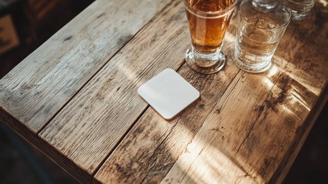 Coster mat Mock-up template in modern minimalist aesthetic. Organic template for product showcase with copy space. Bohemian stationery for local business with place for text.