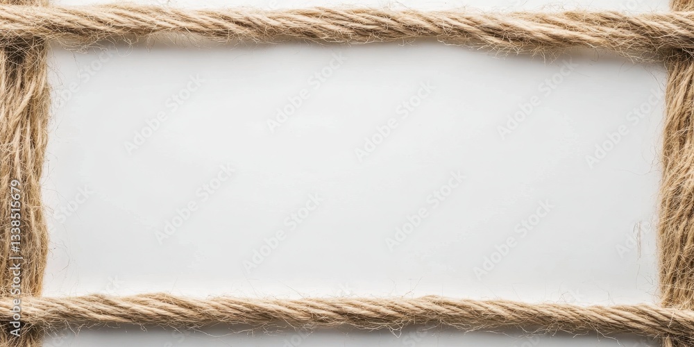 Poster rustic rope frame on textured paper: a close-up shot of a rectangle frame delicately crafted from tw