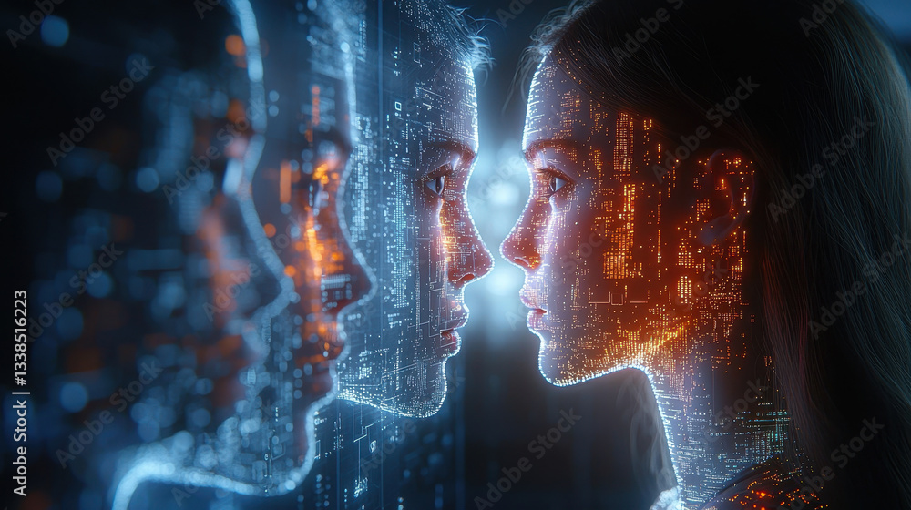 Poster exploring ethical pathways of artificial intelligence technology in a detailed environment