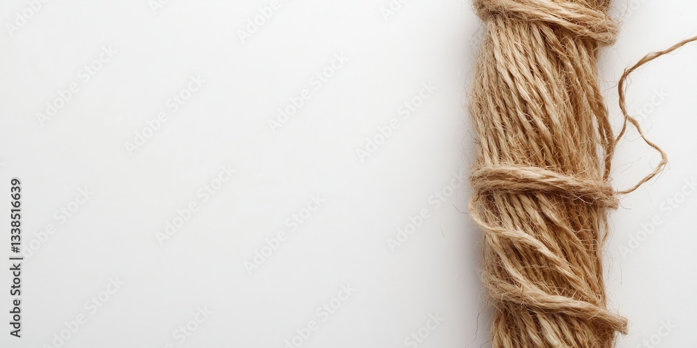 Poster rustic twine: an overhead, close-up view captures a spool of rustic twine, its natural texture and e