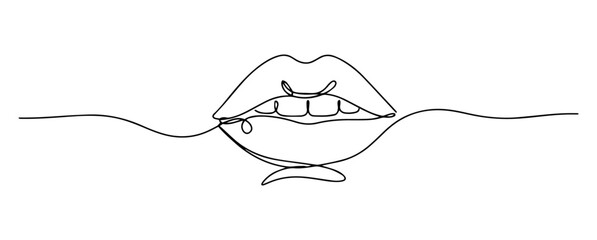 lips with pierced ring and tongue sleek single-stroke vector design