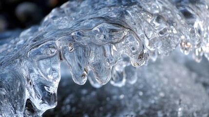Close-up of intricate icicle formations in winter