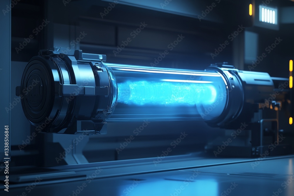 Fototapete High-tech energy core glowing in futuristic laboratory setting with advanced machinery and sleek design